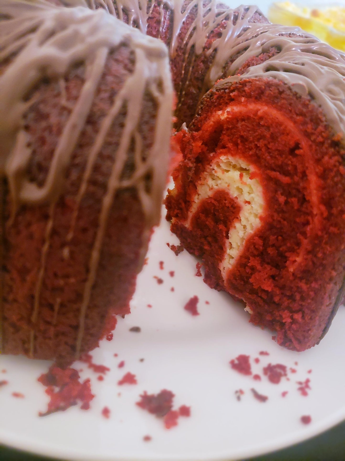 Red Velvet Cream Cheese Bundt Cake with Chocolate Ganache Glaze - Elegant Impressions Bakery